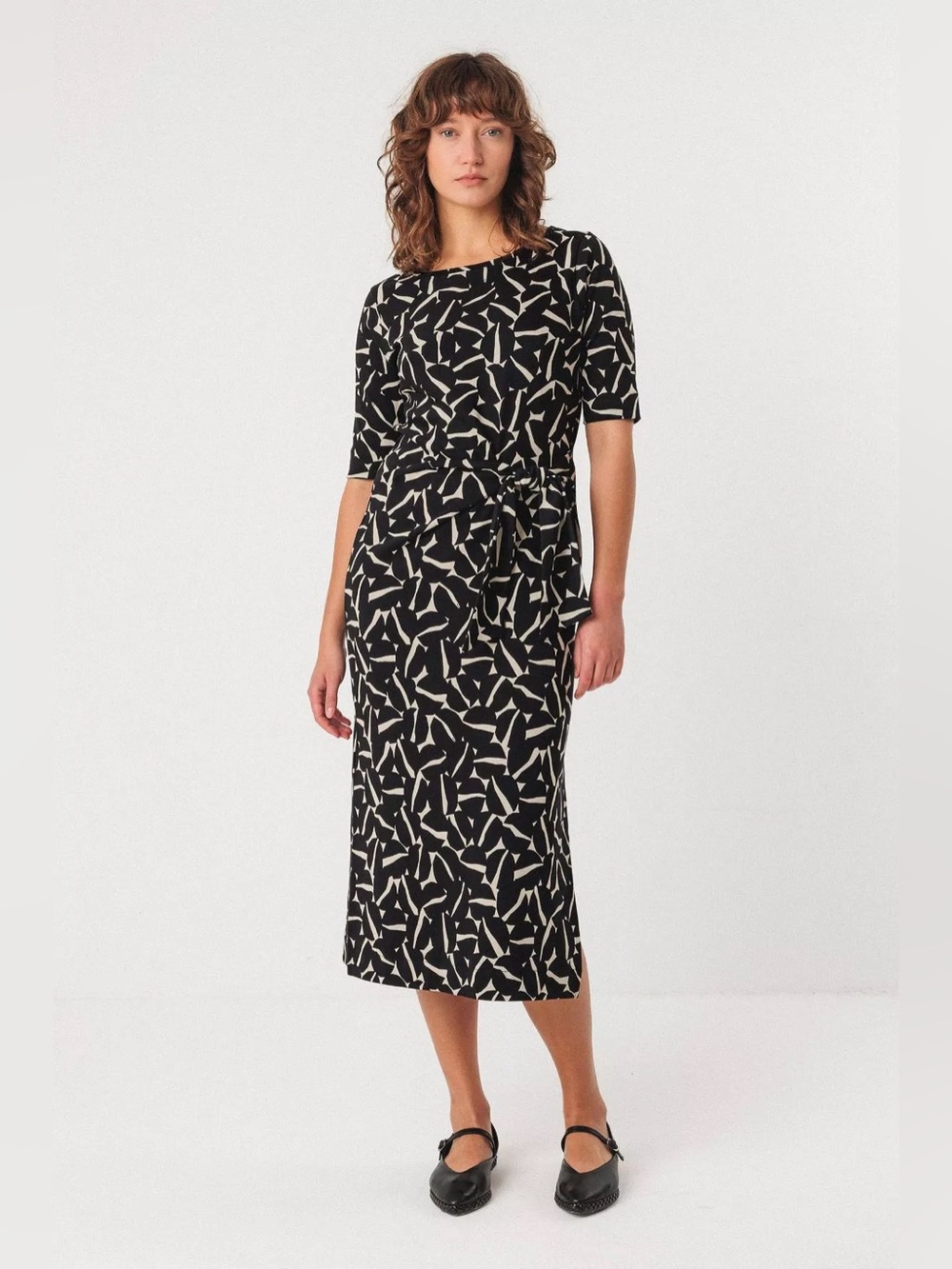 New SKFK Ani Gots Midi Half Dress Black Geometric Print Organic Sustainable 2